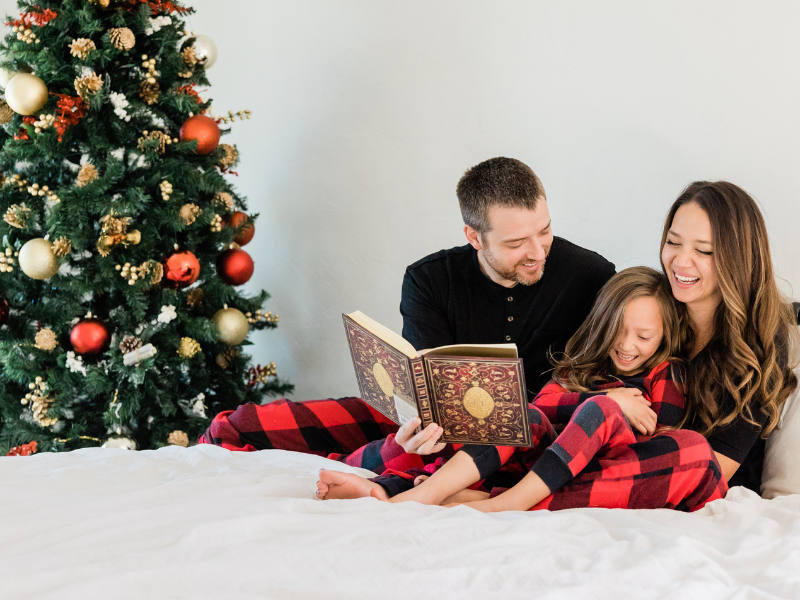 Couple relaxing in a hotel room during the holidays